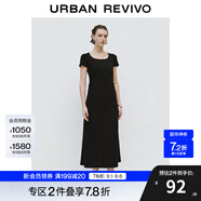UR夏季新款女裝時(shí)尚簡(jiǎn)約收褶后開(kāi)衩修身連衣裙UWJ740022 黑色 (裙長(cháng)偏長(cháng)) S