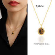 AJIDOU阿吉豆項鏈生日禮物 時尚虎眼石吊墜項鏈送女友 老婆 金色+咖色