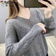 啄木鳥(niǎo)秋季2025年新款女裝秋季毛衣女士薄款針織衫鏤空蝙蝠衫潮外穿 淺灰 M 80斤-95斤穿