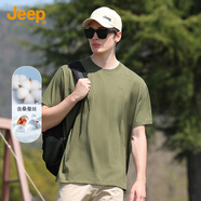JEEP吉普T恤男夏季圓領(lǐng)短袖上衣桑蠶絲親膚舒適百搭體恤 軍綠 4XL