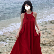 茯見酒紅色吊帶連衣裙女2025夏季五一旅游多巴胺穿搭海邊度假沙灘海島 法式酒紅連衣裙M【建議90-105】