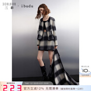 IBUDU2024冬季新款格紋毛呢外套圓領雙面呢大衣短款香風女 黑白格紋 165/88A/L
