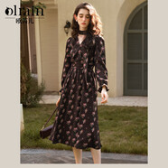 Olrain歐芮兒法式收腰連衣裙女裝秋季茶歇印花長(cháng)裙 印花（第二批次） L