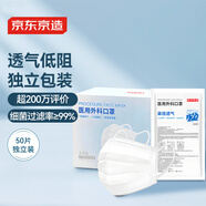 京東京造 一次性醫用外科口罩50只獨立包裝【透氣系】防塵防曬面罩低阻