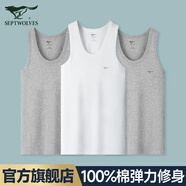 七匹狼背心男士100%純棉夏季打底跨欄短袖健身運(yùn)動(dòng)羅紋薄款老頭衫3件裝 100%純棉細(xì)羅紋3件（灰+灰+白） 2XL (180) 推薦體重150-170斤