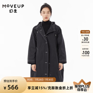 MOVEUP幻走2022冬季新款.FUN系列 連帽撞色線設計師長款棉外套女 夜黑 M