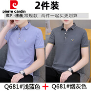 皮爾卡丹（pierre cardin）高級感短袖T恤男夏季男士polo新款青年時尚休閑繡花翻領(lǐng)舒適上衣 05681淺藍(lán)色+05681煙灰色 L