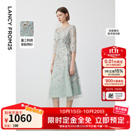 朗姿【尖貨補(bǔ)單】重工蕾絲刺繡法式宴會(huì)禮服新款優(yōu)雅連衣裙氣質(zhì)裙子 水藍(lán)色3 170/88A/XL