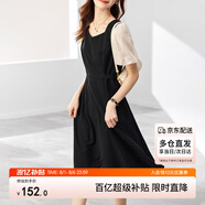 尚都比拉法式連衣裙夏季中長款a字裙泡泡袖系帶收腰顯瘦裙子 黑色 M 