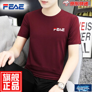 FEAE官方品牌夏季短袖t恤男士2025新款刺繡純棉冰絲寬松休閑舒適上衣 酒紅色【AE小標(biāo)】 3XL 【建議155-170斤】