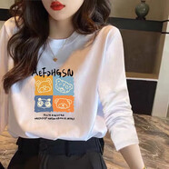 卡維澤 CAVIEZEL白色長(zhǎng)袖t恤女春秋款寬松純棉百搭正肩上衣圓領(lǐng)衫女學(xué)生長(zhǎng)袖 長(zhǎng)袖四只小可愛 L【105-120斤】