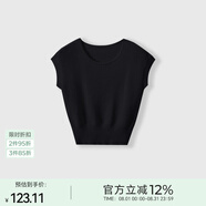Basic House圓領(lǐng)提花針織衫時尚氣質(zhì)百搭通勤短袖上衣B0633B5K152 黑色 M （80-105斤）