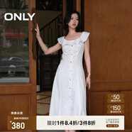 ONLY2025夏季新款減齡飛袖荷葉領(lǐng)拼接牛仔裙連衣裙女|125242007 J2G米白色 M