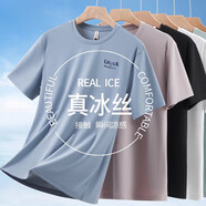 海瀾之家旗下冰絲短袖t恤男夏季薄款涼感白色寬松圓領半袖速干體恤男 霧藍 XL 【建議130-145斤】