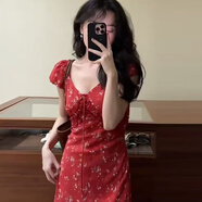 朶云離新中式國風(fēng)拼接紅色連衣裙女2025夏季新款氣質(zhì)感在逃公主裙 紅色 M 100-110斤