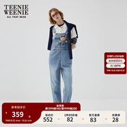 Teenie Weenie【天絲混紡】小熊女秋季元氣時尚牛仔連體長褲背帶褲 中藍(lán)色 S (160)