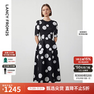 朗姿【Basic衣櫥】小香風法式赫本風波點裙子女夏新款連衣裙 本白色 S