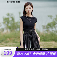 S.DEER圣迪奧女裝夏季時尚百搭潮流一字領(lǐng)蝙蝠袖針織衫S20283501 黑色/91 S 160