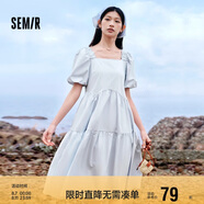 森馬連衣裙女溫柔系木耳邊方領(lǐng)夏季泡泡袖娃娃裙甜美107424114030
