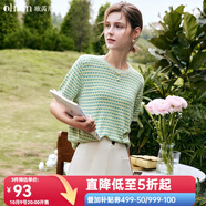 Olrain歐芮兒碎花針織衫女夏季修身時尚減齡冰爽絲薄款套頭衫 粉綠色 M 160/84A