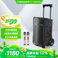 山水（SANSUI）戶外K歌拉桿音響大功率重低音廣場舞智能音箱多媒體會議帶麥克風8英寸A08電木吉他民謠樂器音箱