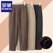 羅蒙（ROMON）媽媽裝褲子秋冬中老年女褲加絨奶奶款高腰冬季長(cháng)褲外穿寬松休閑褲 咖色【冬款】 加絨 6XL 【建議160-180斤】