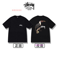 斯圖西（stussy）stuss美潮斯圖骰子轎車女郎印花logo字母男女同款情侶短袖T恤上衣 長(zhǎng)嘴鳥黑色 M