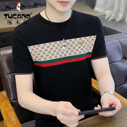 啄木鳥（TUCANO）冰絲t恤男士針織衫短袖夏季2025新款男裝半袖上衣潮流圓領(lǐng)薄體恤 B1612黑色 (冰絲針織衫短袖) M ((90-110斤))