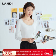 藍(lán)地（LANDI）藍(lán)地白色釘珠裝飾大U型領(lǐng)修身套頭針織衫女七分袖小衫春新品 白色 白色 M