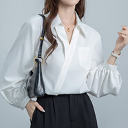 何佳功襯衫女短袖2025年夏季新款襯衣法式小眾設計感氣質(zhì)顯瘦V領(lǐng)上衣 白色（長(cháng)袖） M 【建議105-119斤】