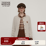 Teenie Weenie小熊女裝毛衣秋舒適學院風綿羊毛絞花針織開衫軟外套 燕麥色 XS
