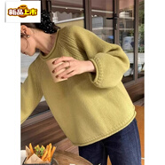 初徑法式洋氣黃色針織衫毛衣套頭新款女春秋粗棒針寬松慵懶風(fēng)上衣 黃色 S 80-95斤