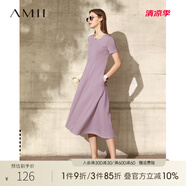 AMII法式復古a字連衣裙女年夏季新款赫本風(fēng)顯瘦圓領(lǐng)修身裙子 灰紫 （建議拍大一碼） S 155/80A