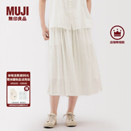 無(wú)印良品（MUJI）女式 強捻 抽褶裙 長(cháng)半身裙女裙子女裝格子裙25年夏季BE1VEC5S 米白色 M （160/66A）