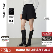 朗姿【王楚然同款】棉質(zhì)粗花呢小香風高腰西裝休閑短褲冬新款褲子女 黑色 L