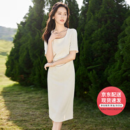 凡琴優(yōu)雅方領腰間扭結設計感包臀裙連衣裙432L71573 米白色 M