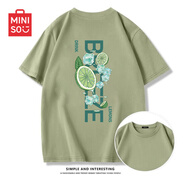 名創(chuàng  )優(yōu)品（MINISO）牛油果綠短袖t恤男夏季純棉上衣高級感衣服油畫(huà)山茶花印花半袖女 棕櫚綠(大清涼夏季) 2XL 185 (體重160-180斤)