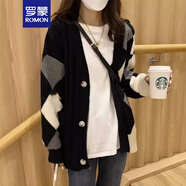 羅蒙（ROMON）2025春秋新款女裝遮肉開衫毛衣外套中長款顯瘦慵懶風(fēng)針織上衣 圖片色 均碼 -95-135斤
