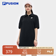 FILA FUSION斐樂潮牌女子針織連衣裙2025夏季新款時尚短袖連身裙 正黑色-BK M 165/84A/M