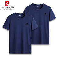 皮爾卡丹【兩件裝】T恤男夏季純色圓領(lǐng)套頭衫短袖男士潮牌彈力冰絲速干薄 霧霾藍+霧霾藍 3XL