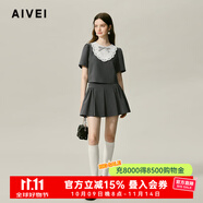 AIVEI欣賀艾薇 摩登綽影 2024秋百搭高腰A字顯瘦百褶短裙C750703A 灰色 XL