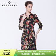 沐蘭MORELINE修身印花連衣裙長(cháng)袖中長(cháng)款熟女及膝名媛熟女連衣裙5621103 圖片色 M 38