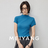 美洋（MEIYANG）彩色卡戴珊T恤 人棉螺紋針織_立領(lǐng)彈力短袖上衣 藍(lán)色 M