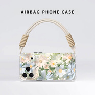 源天吉 適用蘋(píng)果17promax手機殼iphone17/Ait斜挎可背掛繩硅膠四角全包防摔軟殼新款斜跨簡(jiǎn)約花朵輕奢 透明K-清新雛菊青+雙扣短繩B167 蘋(píng)果17