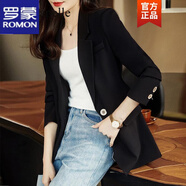 羅蒙 小西裝女2022年春秋新款感英倫風小個子外套休閑時尚氣質減齡西 黑色 L