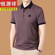 恒源祥高檔短袖t恤男休閑薄款條紋翻領(lǐng)半袖寬松POLO衫爸爸裝夏T 紅色【超舒爽】 XL 175/92A 建議130-145斤