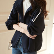 AEMAPE休閑2025寬松春秋連帽棒球服新款時(shí)尚運動(dòng)女裝顯瘦長(cháng)袖短外套女 黑色 L 建議111-123斤