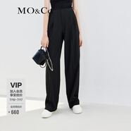 MO&Co.金屬裝飾扣高腰壓褶長褲闊腿休閑褲寬松褲子夏季薄款女摩安珂 黑色-第2批 常規(guī) M 165
