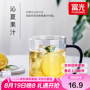 富光 玻璃杯茶杯透明泡花茶杯帶把手杯子客廳水杯家庭套裝男女牛奶杯 藍色400ml（1只裝）