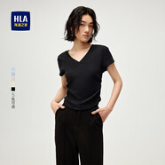 HLA海瀾之家短袖T恤女25新款V領(lǐng)柔軟透氣短袖女裝夏季HNTBW2J307A 黑色W7 M 160/84A 推薦95~105斤